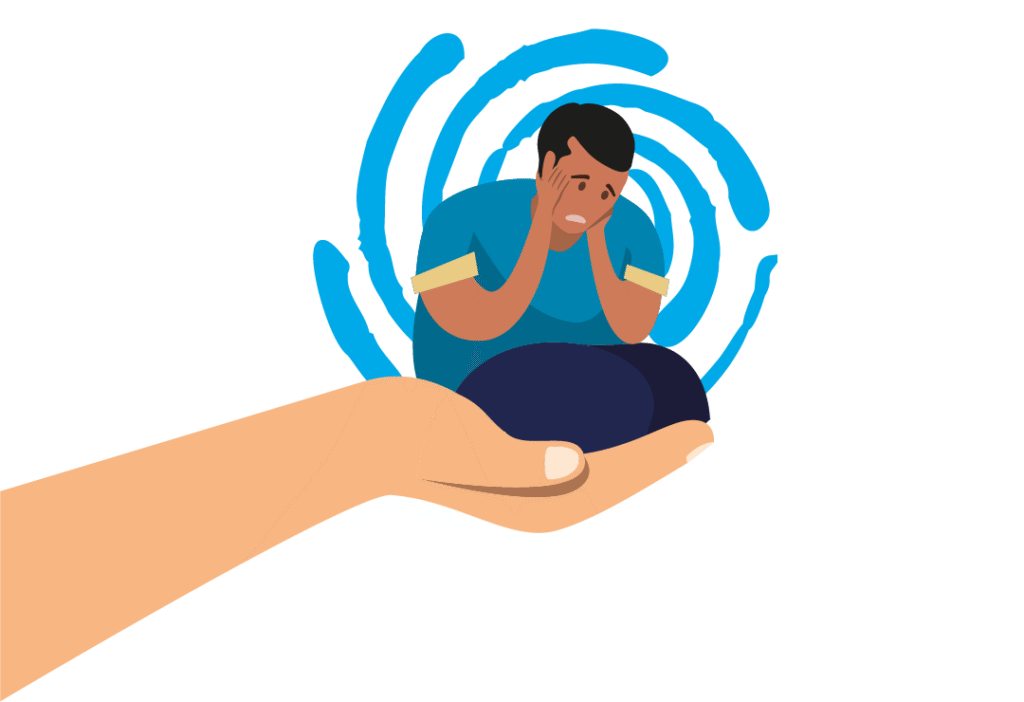 Tekening verdrietig persoon met stress